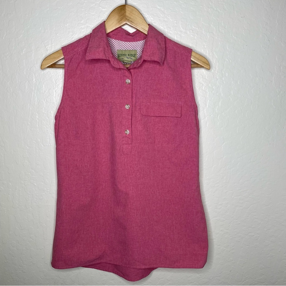 Rustic Ridge Womens Small Collar Sleeveless Top Pink Outdoor Hiking Lightweight